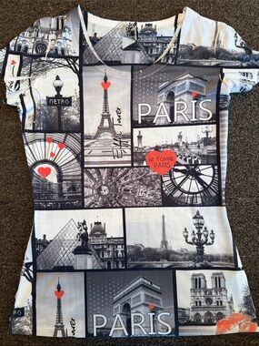 Paris Graphic Short Sleeve Tee - Black & White with Red Accents